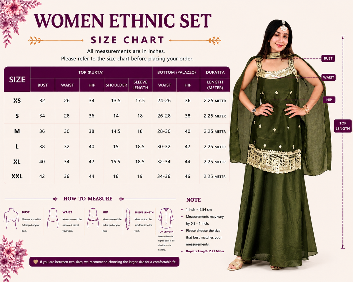 LooksValley Olive Green Embroidered Kurta Set with Palazzo & Dupatta | Women's Festive Party Wear Suit