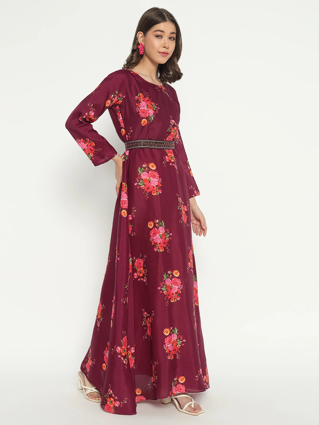 Women's Floral Printed Maxi Dress with Dupatta