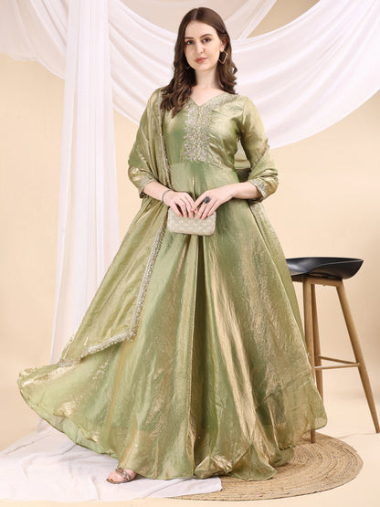Women's Embroidered Anarkali Gown with Dupatta & Flared Silhouette