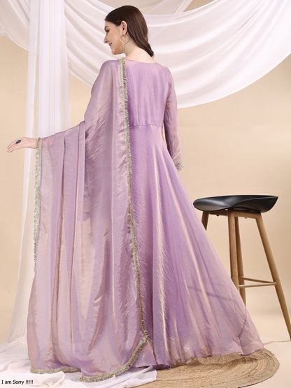 Lavender Embroidered Anarkali Gown with Dupatta