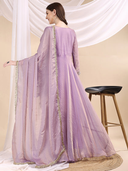 Women's Embroidered Anarkali Gown with Dupatta & Flared Silhouette