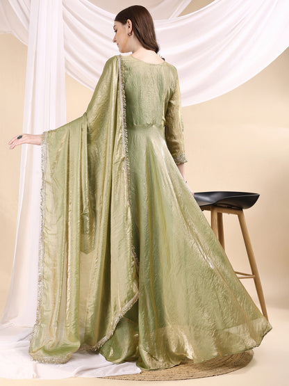 Women's Embroidered Anarkali Gown with Dupatta & Flared Silhouette
