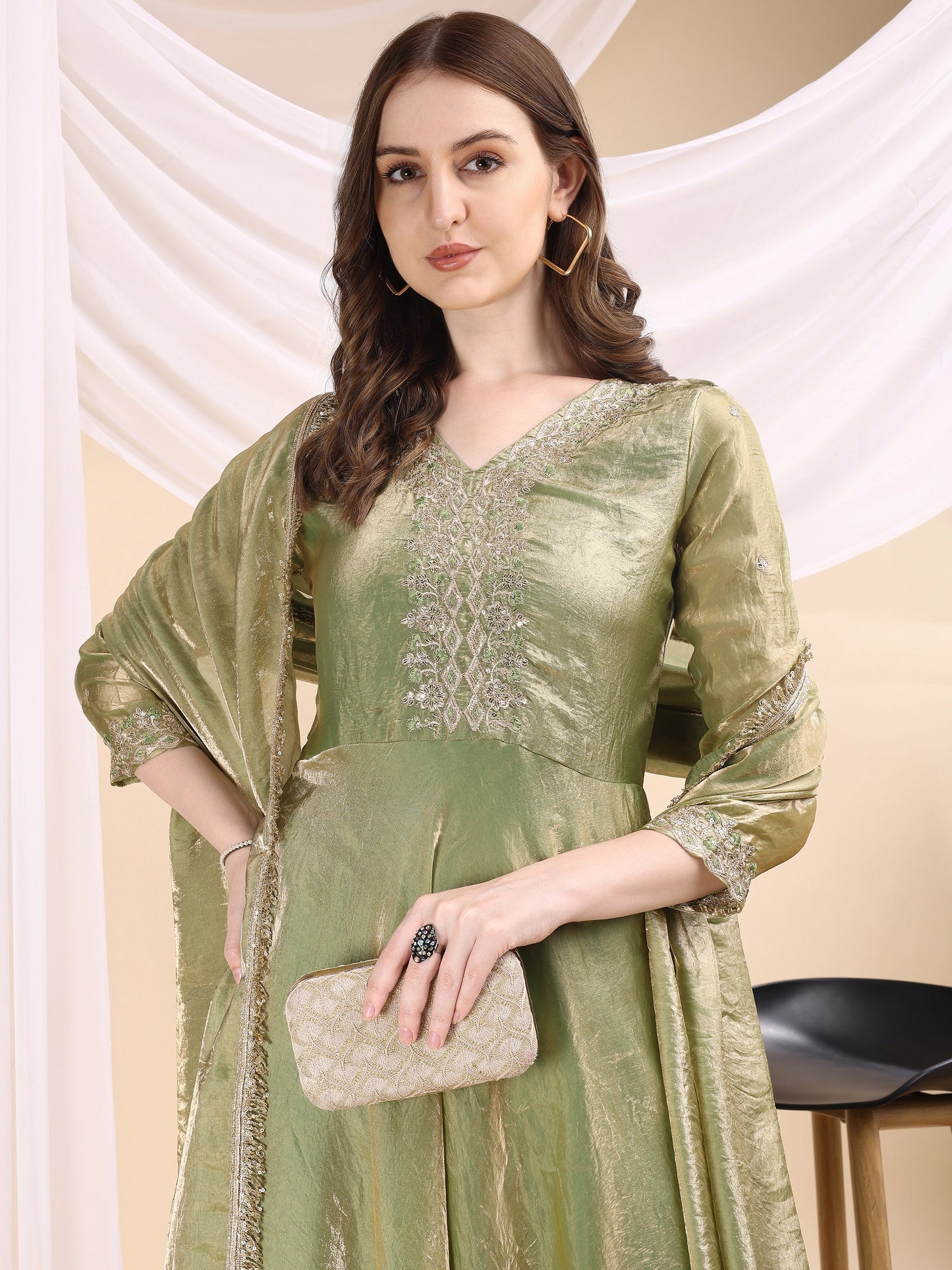 Women's Embroidered Anarkali Gown with Dupatta & Flared Silhouette