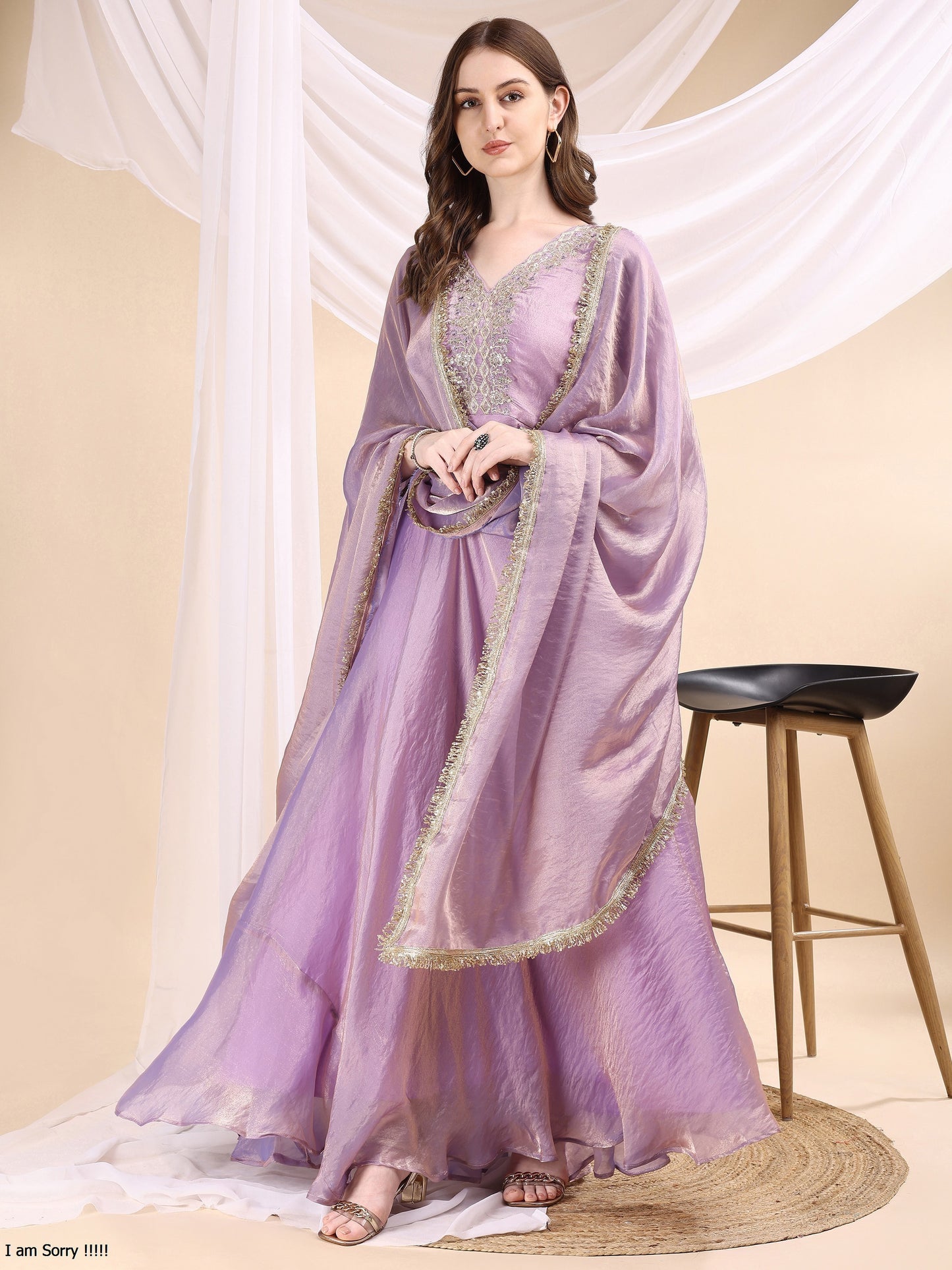 Lavender Embroidered Anarkali Gown with Dupatta