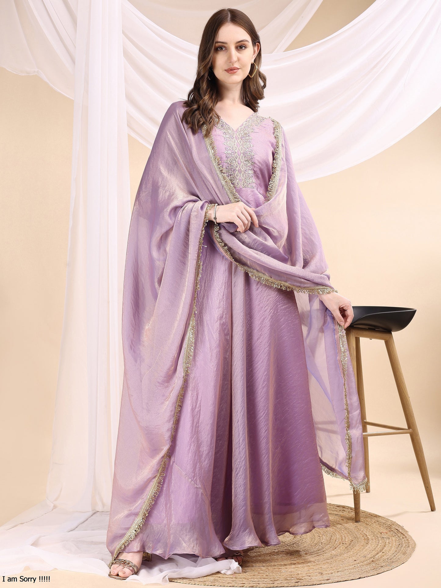 Lavender Embroidered Anarkali Gown with Dupatta