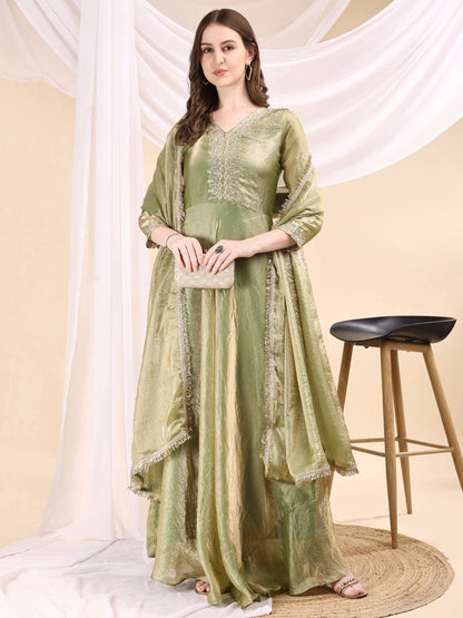 Women's Embroidered Anarkali Gown with Dupatta & Flared Silhouette
