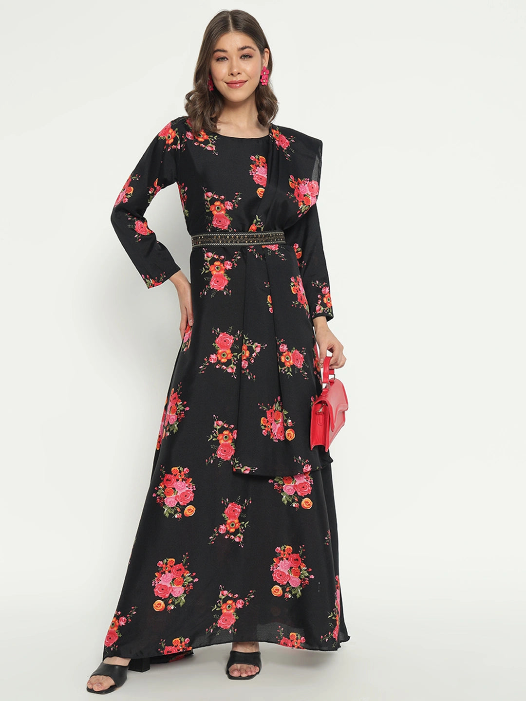 Women's Floral Printed Maxi Dress with Dupatta