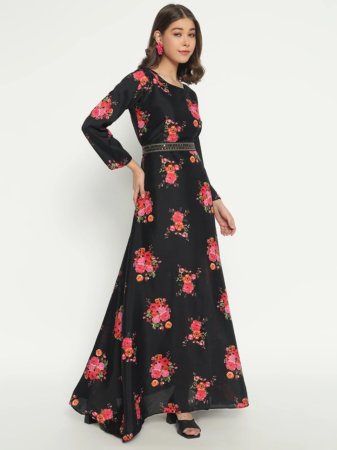 Women's Floral Printed Maxi Dress with Dupatta