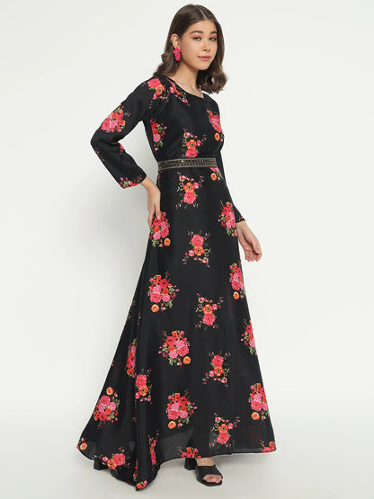 Women's Floral Printed Maxi Dress with Dupatta
