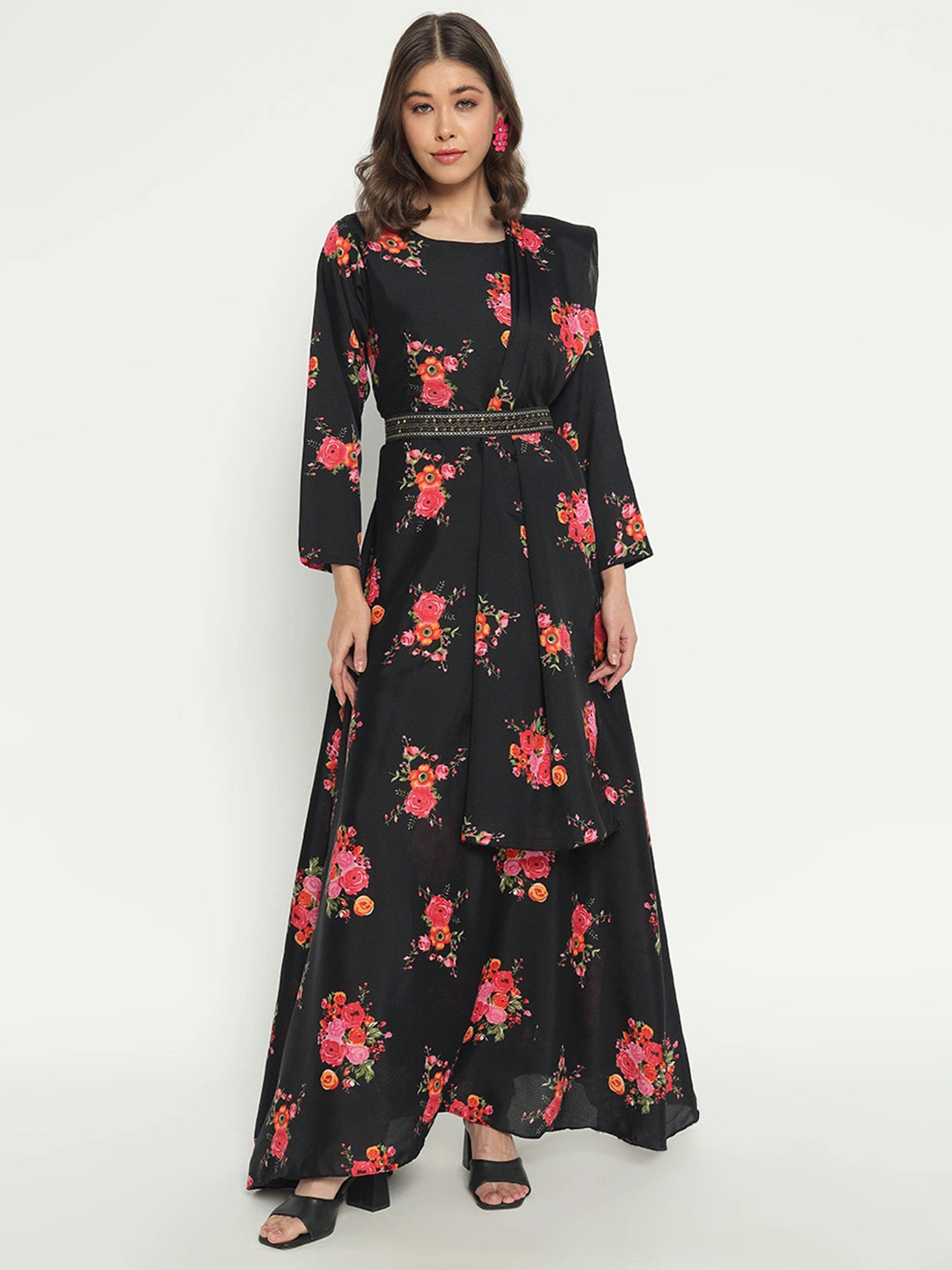 Women's Floral Printed Maxi Dress with Dupatta