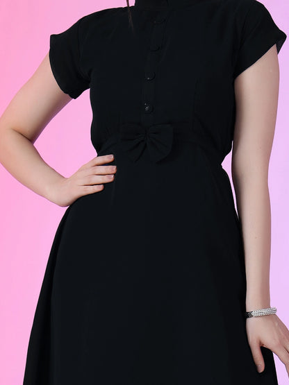 Women's Elegant Mandarin Collar Chiffon Maxi Dress with Waist Bow
