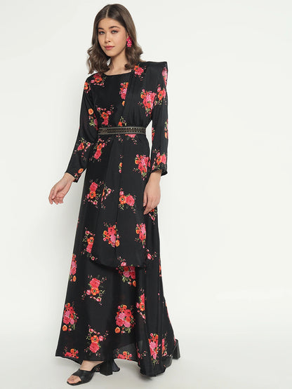 Women's Floral Printed Maxi Dress with Dupatta