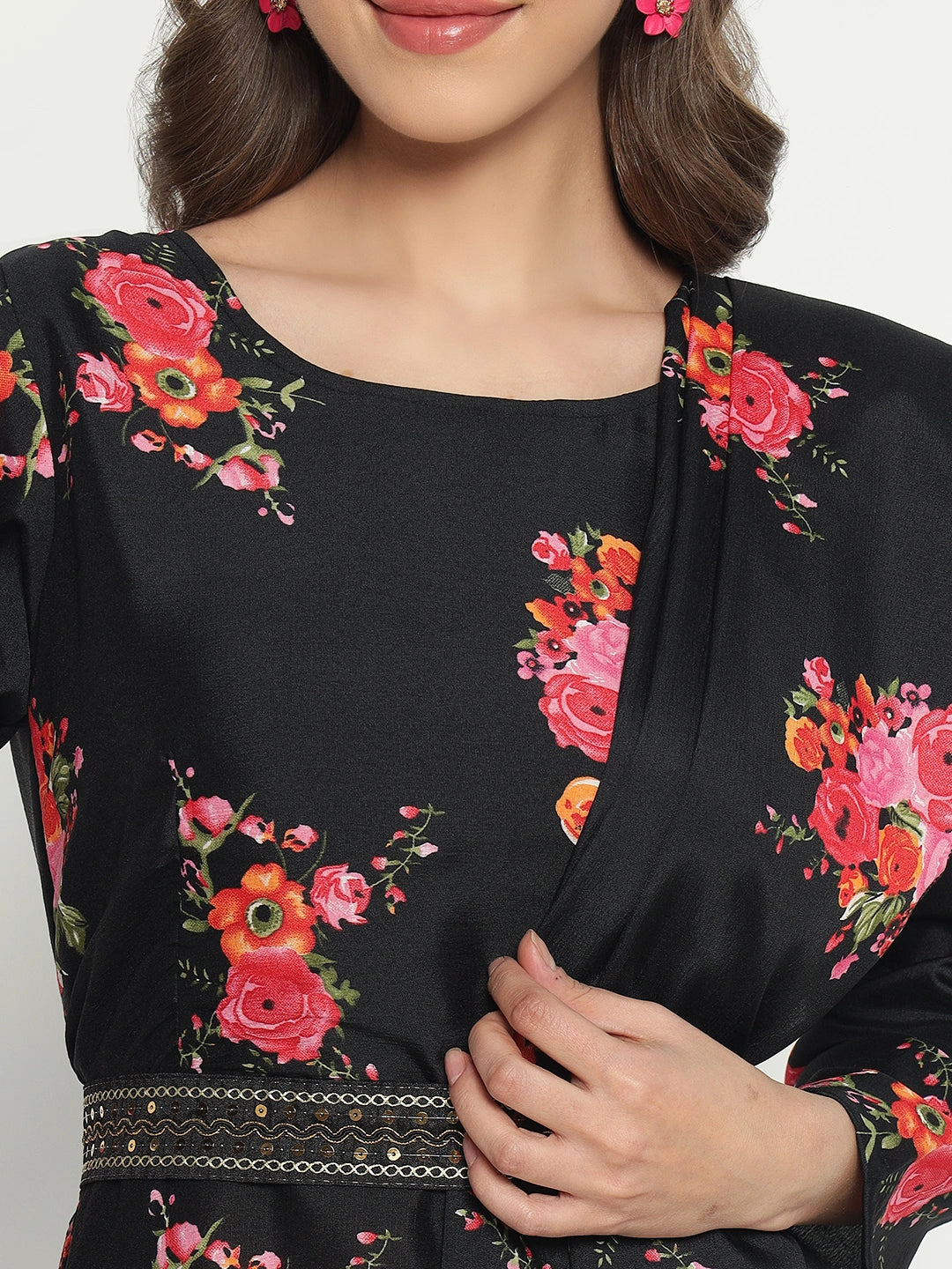 Women's Floral Printed Maxi Dress with Dupatta
