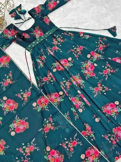 Women's Floral Printed Maxi Dress with Dupatta