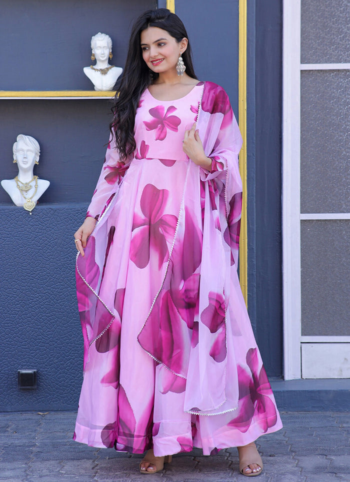 Women's Floral Printed Anarkali Maxi Dress with Dupatta