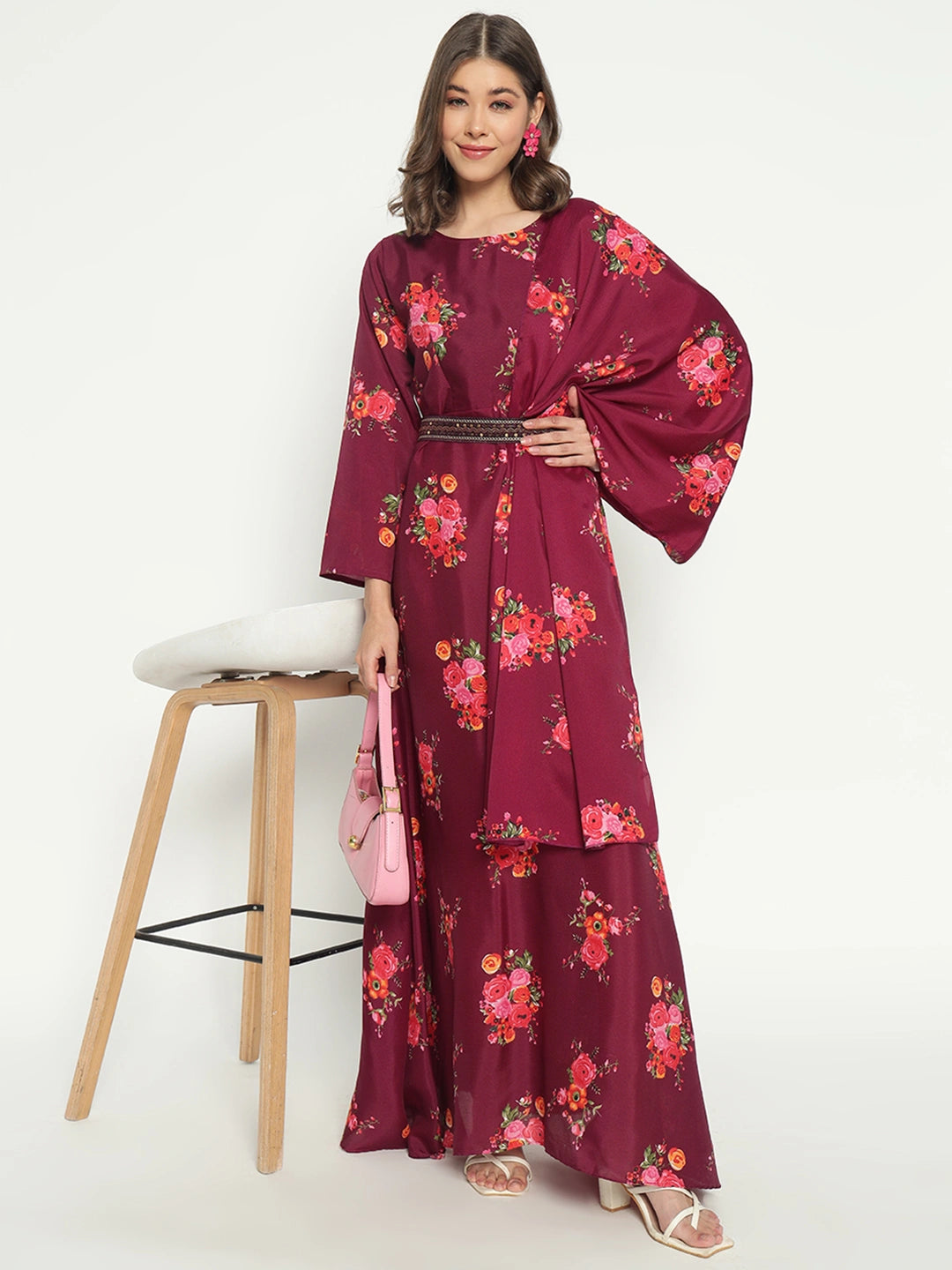 Women's Floral Printed Maxi Dress with Dupatta