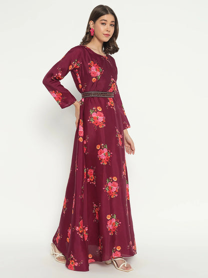 Women's Floral Printed Maxi Dress with Dupatta