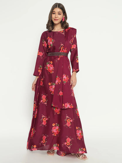 Women's Floral Printed Maxi Dress with Dupatta
