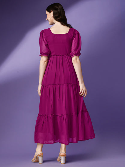Women's Tiered Square Neck Maxi Dress with Puff Sleeves
