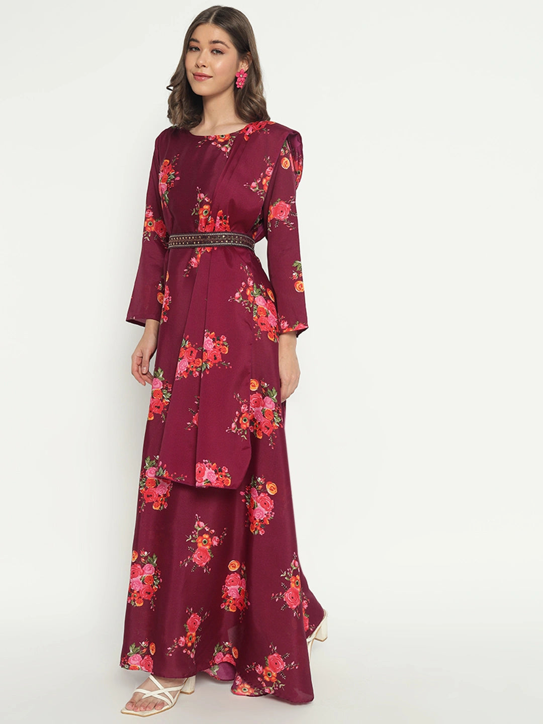 Women's Floral Printed Maxi Dress with Dupatta