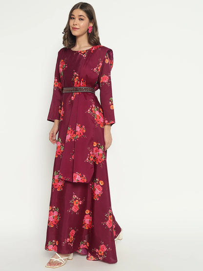 Women's Floral Printed Maxi Dress with Dupatta