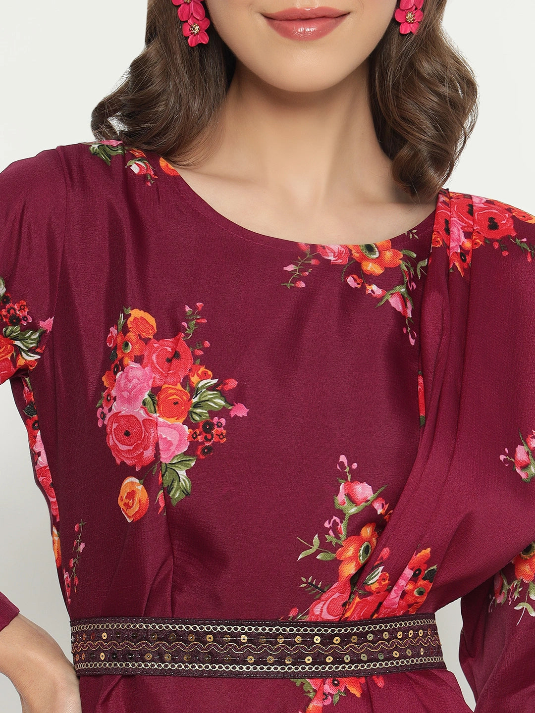 Women's Floral Printed Maxi Dress with Dupatta