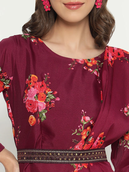 Women's Floral Printed Maxi Dress with Dupatta